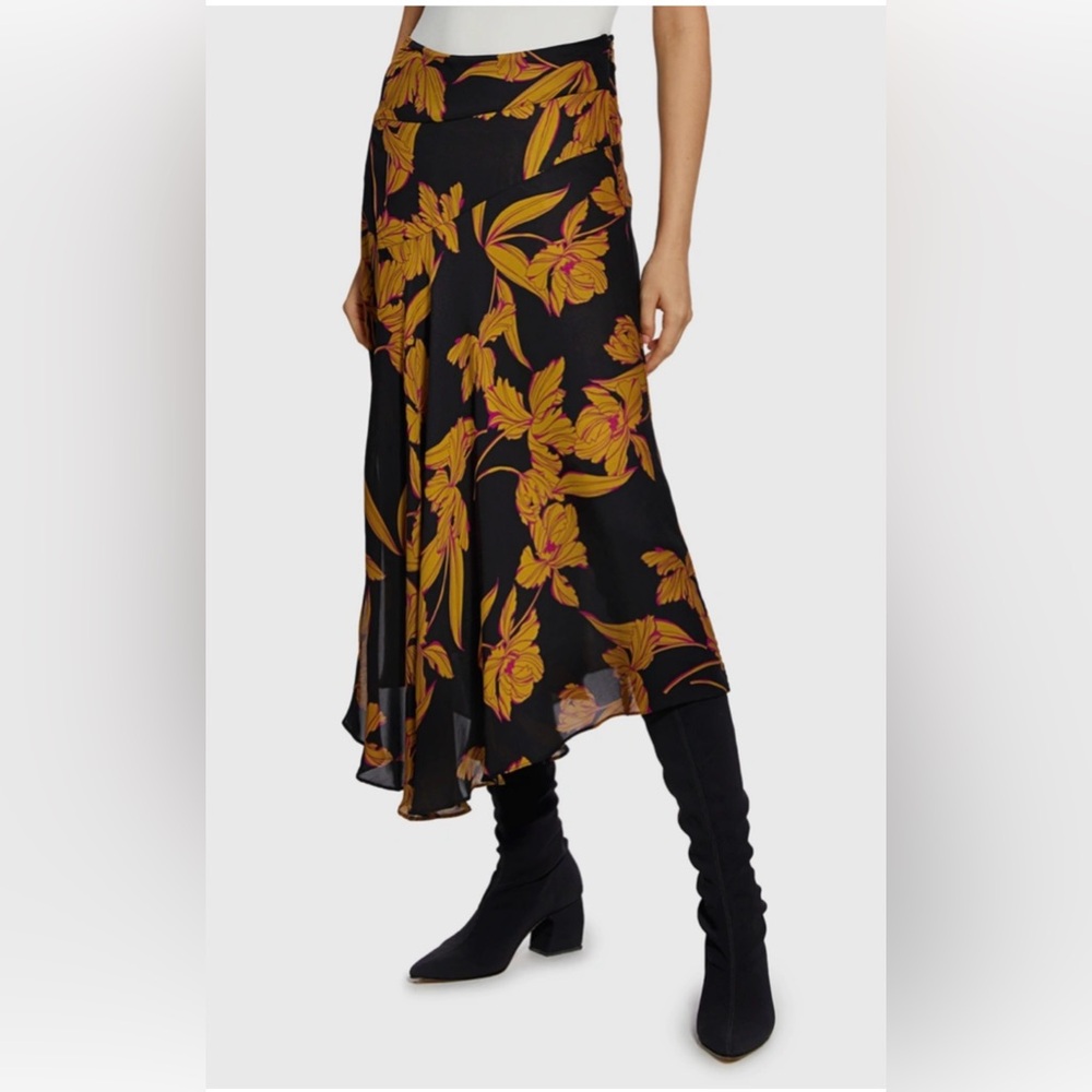 A.L.C. Lev Silk Floral Asymmetric Midi Skirt